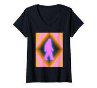 Mujer Retro Bigfoot Aura Psychedelic Rainbow Squatch Cryptozoology Camiseta Cuello V