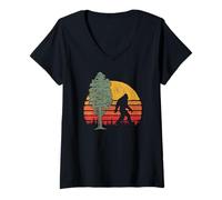 Mujer Retro Bigfoot Silhouette & Sequoia Believe! Camiseta Cuello V