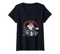 Mujer Retro Biker: Custom Motorcycles Lowbrow Wolf Rockabilly 50s Camiseta Cuello V