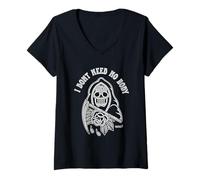 Mujer Retro Biker Death/Grim Reaper Clothing Lowbrow No Body Camiseta Cuello V