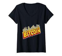 Mujer Retro Bitcoin Crypto Digital Coin Dinero Moneda Futuro Camiseta Cuello V