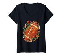 Mujer Retro Boho Football with Flowers Fall Camiseta Cuello V