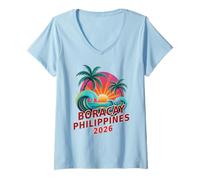 Mujer Retro Boracay FILIPINES 2026 Besties Viaje Natación Camiseta Cuello V