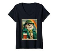 Mujer Retro Búho Irlandés Bebiendo Cerveza Vintage St Patricks Day Camiseta Cuello V