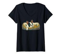 Mujer Retro Bulldog Francés Perro Mamá Perro Papá Divertido Frenchie Camiseta Cuello V