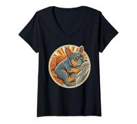 Mujer Retro Bulldog Francés Perro Mamá Perro Papá Divertido Frenchie Camiseta Cuello V