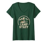 Mujer Retro Camp Staff Host Team Director Adventure Crew Recuerdo Camiseta Cuello V