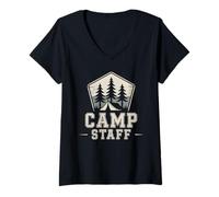 Mujer Retro Camp Staff Outdoor Vibes Director Besties Cousins Equipo Camiseta Cuello V