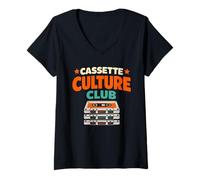 Mujer Retro Casete Mix Tape Lo-Fi Analógico Música Nostalgia Camiseta Cuello V