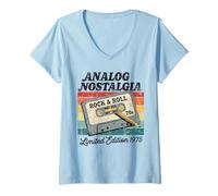 Mujer Retro Cassette Case 70S Vintage Music Analog Nostalgia Camiseta Cuello V