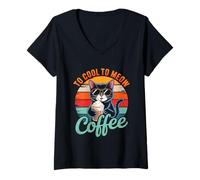Mujer Retro Cat Coffee Lover Design for Cat Moms and Pet Owners Camiseta Cuello V