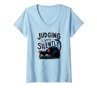 Mujer Retro Cat JUZGING You Silently Dad Selfie Pawsome Lover Camiseta Cuello V