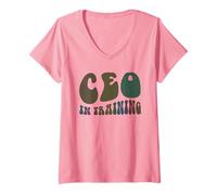 Mujer Retro CEO EN Entrenamiento Soy el Jefe Futuro Millonario Negro Camiseta Cuello V