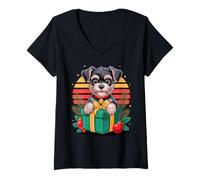 Mujer Retro Christmas Standard Schnauzer X-Mas Ornaments Camiseta Cuello V