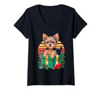 Mujer Retro Christmas Yorkshire Terrier X-Mas Yorkie Terriers Camiseta Cuello V