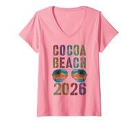 Mujer Retro Cocoa Beach 2026 Besties Vacaciones Viaje de natación Camiseta Cuello V