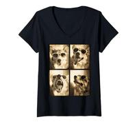 Mujer Retro Corgi Dog Photo Booth Gafas de Sol Cool Corgi Camiseta Cuello V