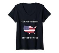 Mujer Retro Corpus Christi Estados Unidos Angustiado Estados Unidos Camiseta Cuello V