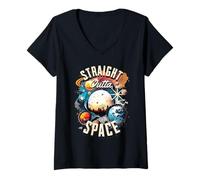Mujer Retro Cosmic Space Planets Galaxy Sci Fi Art Camiseta Cuello V