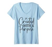 Mujer Retro Creado con un propósito: fe Cristiana inspiradora Camiseta Cuello V