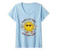 Mujer Retro Cute Sun Never Let Them Dim Your Light Positividad Camiseta Cuello V