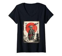 Mujer Retro Cyberpunk Samurai Japón Anime Alien Ukiyo-e Arte Divertido Camiseta Cuello V