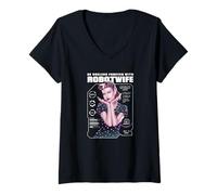 Mujer Retro Cyborg Esposa Robot Sátira Glitch Arte Feminismo Comentario Camiseta Cuello V
