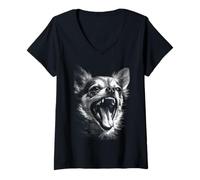 Mujer Retro De Pelo Largo Chihuahua Perro Grunge Estética Urbano Gótico Camiseta Cuello V