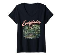 Mujer Retro Everglades National Park Gator Vintage 80s Florida Camiseta Cuello V