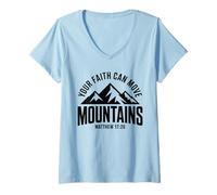 Mujer Retro Faith Can Move Mountain - Verso de la Biblia Fe Cristiana Camiseta Cuello V