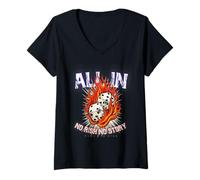 Mujer Retro Flaming Dice Fire Lucky Streetwear 50s Arte estético Camiseta Cuello V