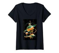 Mujer Retro Future American Space Program Inspired Scifi Graphic Camiseta Cuello V