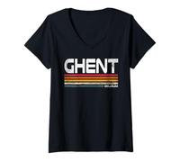 Mujer Retro Gante Bélgica Ciudad Orgullo Gante Vintage Camiseta Cuello V