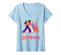Mujer Retro Girl Power Pink Diverse Women Inclusion Groovy 70s Camiseta Cuello V