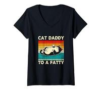 Mujer Retro, Gordo, Gordo, papá, Gato Perezoso, papá de una Mascota Gorda, Humor Camiseta Cuello V