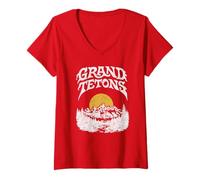 Mujer Retro Grand Tetons National Park Vintage Style 80s Camiseta Cuello V