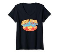Mujer Retro Grand Tetons National Park Vintage Style 80s Camiseta Cuello V