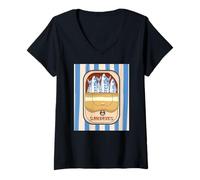 Mujer Retro Graphic Sardines Tinned Fish for Men and Women Camiseta Cuello V