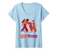 Mujer Retro Groovy Girl Power Feminista Hermandades de Mujeres Camiseta Cuello V
