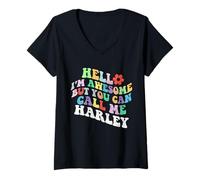 Mujer Retro Groovy Hola, Soy increíble, Pero Puedes llamarme Harley Camiseta Cuello V