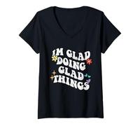 Mujer Retro Groovy Im Glad Doing Glad Things Funny Día de la Madre Camiseta Cuello V