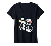 Mujer Retro Groovy Im Hui Doing Hui Things Funny Día de la Madre Camiseta Cuello V
