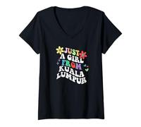 Mujer Retro Groovy Just A Girl from Kuala Lumpur Día de la Madre 2023 Camiseta Cuello V