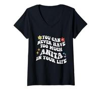 Mujer Retro Groovy Nunca Puedes Tener Demasiado Anita en tu Vida Camiseta Cuello V