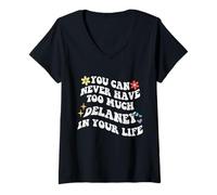 Mujer Retro Groovy Nunca Puedes Tener Demasiado Delaney en tu Camiseta Cuello V