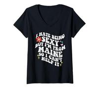 Mujer Retro Groovy Odio ser Sexy Pero Soy de Maine State Girl Camiseta Cuello V