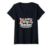 Mujer Retro Groovy Profesor de Matemáticas Álgebra Geometría Regreso a la Escuela Camiseta Cuello V