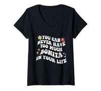 Mujer Retro Groovy que nunca puedes tener demasiada bonita en tu vida Camiseta Cuello V