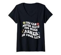 Mujer Retro Groovy que nunca puedes tener demasiado ASHER en tu vida Camiseta Cuello V