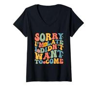 Mujer Retro Groovy Sorry I'm Late I Didn'T Want To Come tee Mujer Camiseta Cuello V